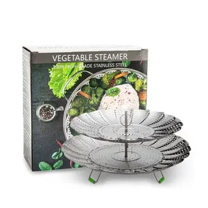 instant pot โลหะใส่ Suppliers-ชุดตะกร้า2ตะกร้าผักนึ่งสำหรับทำอาหารสแตนเลสพับSteamerแทรกสำหรับหม้อทันที