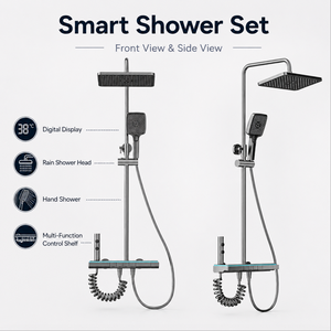 Ensemble <span class=keywords><strong>de</strong></span> douche thermostatique moderne avec affichage numérique <span class=keywords><strong>de</strong></span> la température, lumière LED, pommeau <span class=keywords><strong>de</strong></span> douche supérieur, douchette à main et lance <span class=keywords><strong>de</strong></span> pulvérisation - Product Image 1