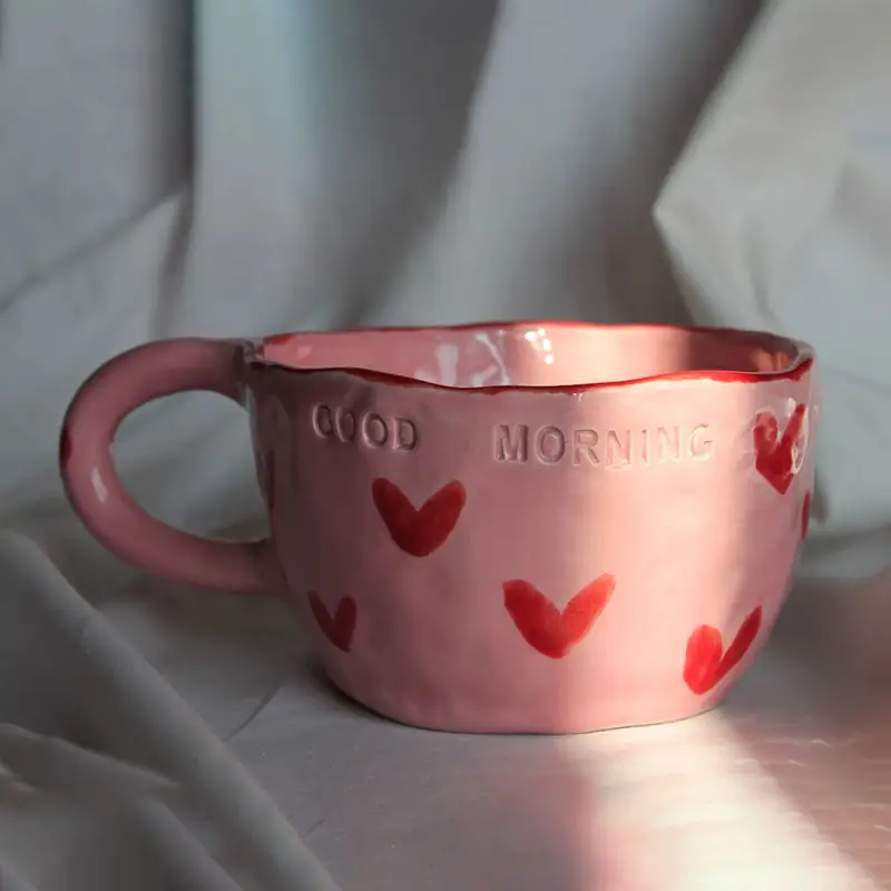 Caneca de cerâmica fofa estampada para o dia dos namorados 2024, copo de café romântico de porcelana para casal, design personalizado moderno e personalizado