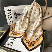 Accessoire de mode Vente en gros Foulard en soie Châle carré plumes 70cm pour femmes