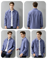 Chemise décontractée en lin chambray pour homme, personnalisée OEM, manches longues, bleu moyen, style japonais frais, respirante, pour l'automne et le quotidien