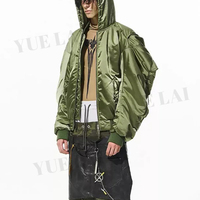 Streetwear personnalisé tissu en nylon veste matelassée en satin blouson d'aviateur en duvet réversible surdimensionné à capuche et à fermeture éclair pour hommes