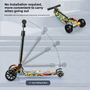 높이 조절 가능한 유아용 킥 그래피티 모던 플라스틱 스쿠터 LED 플래시 휠 접이식 3륜 어린이 스쿠터 3-12세용 - Product Image 4