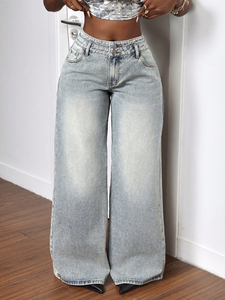 공장 맞춤형 여성 도매-헐렁한 청바지 대형 느슨한 청바지 헐렁한 와이드 레그 바지 여성용 - Product Image 4