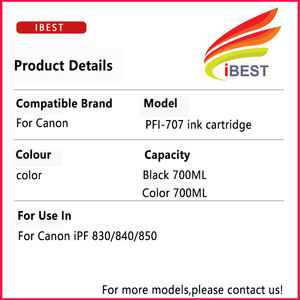 Cartouche d'encre PFI-707 PFI707 PFI 707 PFI710 PFI <span class=keywords><strong>710</strong></span> PFI-<span class=keywords><strong>710</strong></span> Compatible <span class=keywords><strong>Canon</strong></span> <span class=keywords><strong>IPF</strong></span> 830 IPF840 IPF850 Imprimante Cartouche d'encre à jet d'encre - Product Image 2