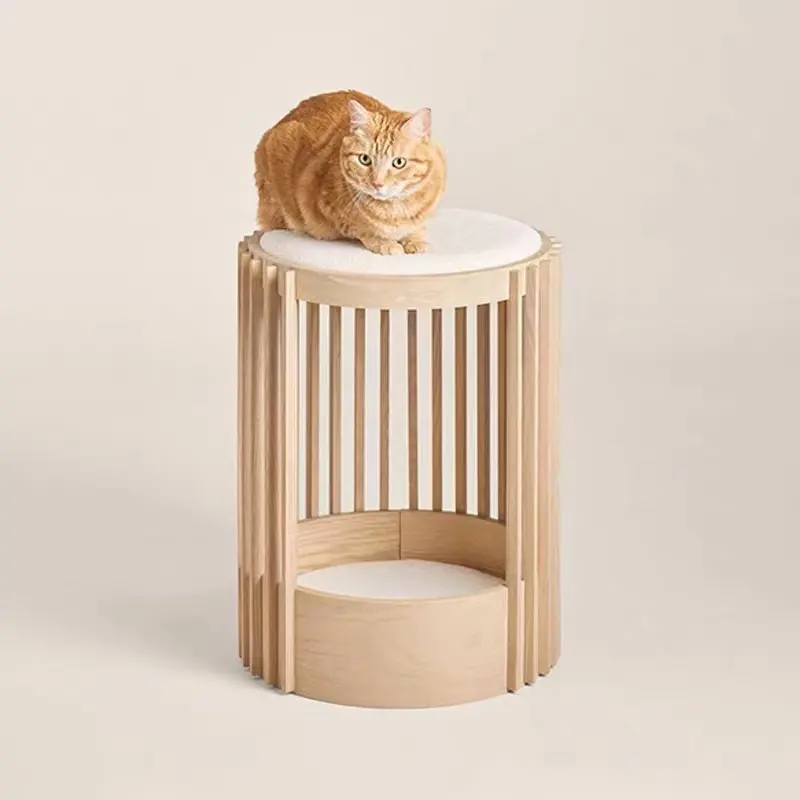 Furnitur hewan peliharaan, kursi kucing kayu ek padat Modern, desain furnitur rumah, tempat tidur kucing anjing