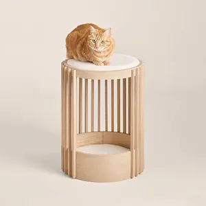 애완 동물 가구 현대 단단한 오크 나무 고양이 의자 새로운 맞춤형 디자인 가구 개 고양이 디자인 시트 패드 집 고양이 침대