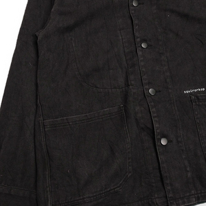 Squirorkop Custom <strong>Black</strong> Twill Cotton Denim <strong>Chore</strong> <strong>Jacket</strong>,Men's Vintage Washed Top Button-up Shacket Streetwear Fashion Style - Product Image 4