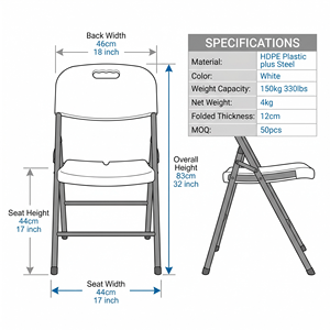 Silla Plegable Portátil <span class=keywords><strong>de</strong></span> Plástico HDPE Blanco, Estructura <span class=keywords><strong>de</strong></span> Acero Resistente, Asiento Plegable para Comedor, <span class=keywords><strong>Jardín</strong></span>, Fiestas, Eventos, Camping, Oficina - Product Image 4