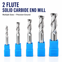 2 Mata Bor Karbida Flute untuk Mesin CNC, Pemotong untuk Aluminium, Kayu, Akrilik, dan Material Lunak