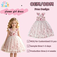 Robe de princesse tutu en tulle rose à fleurs pour filles, avec bretelles à volants et ourlet en dentelle, idéale pour les fêtes d'anniversaire, les mariages et les demoiselles d'honneur