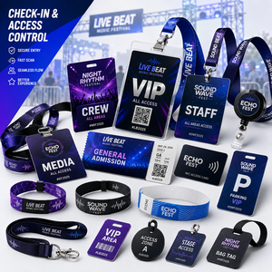 Custom Check In Entry Kit With Staff Badge VIP Pass Lanyard Wristband QR Card For Concert Event Management - Product Image 1