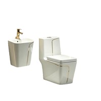 Ensemble sanitaire pour salle de bain en céramique vitreuse, WC et lavabo à poser au sol, finition blanche, pour projets hôteliers et d'appartements