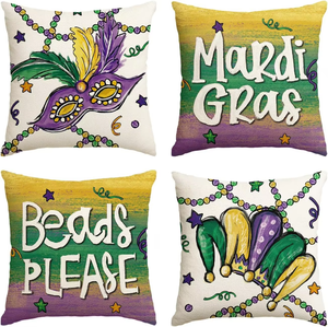 Funda de Almohada HLC Mardi Gras Zone con Diseño de Flor de Lis, Fundas de Almohada con Cuentas de Mardi Gras, Máscara, Corona, Diseño de Langosta, Decoración - Product Image 1
