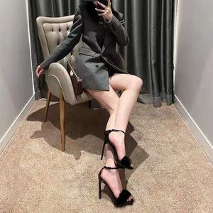 Sandales à talons hauts personnalisées pour femmes, en fourrure, à bout carré, talons aiguilles, pour mariages et soirées d'été, semelle intérieure en caoutchouc EVA - Product Image 6