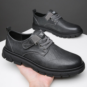 Zapatos Casuales de Cuero para Hombre, con Tacón Bajo y Detalle de Costuras, Estilo para Caminar, Uso Diario - Product Image 1