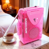 Lecteur de cassette rétro Fortune, enregistreur de cassette portable, convertisseur audio MP3 transparent, lecteur Walkman mini rose