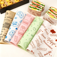 Emballage alimentaire en papier jetable personnalisé pour la restauration rapide, impression de logo sur les hamburgers, papier ciré sûr et non toxique, papier d'emballage alimentaire