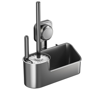 Toilet <b>Brush</b> Storage Rack Wall Mounted No Drill Rectangular Minimalist Design For Bathroom Cleaning Set - Product Image 4