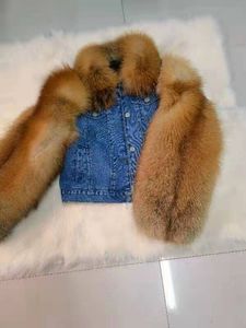 Nuova Giacca Corta Trendy da <span class=keywords><strong>Donna</strong></span> in Denim con Pelliccia, Maniche e Colletto in Pelliccia - Product Image 6