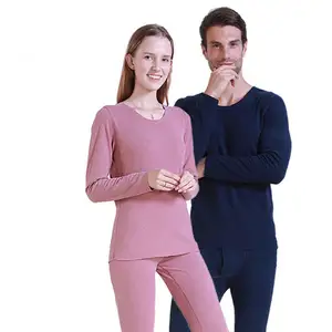 סיטונאי באיכות גבוהה נשים תחתונים תרמיים לונג ג'ונס צבע אחיד צוואר עגול סט תחתונים תרמיים לגברים