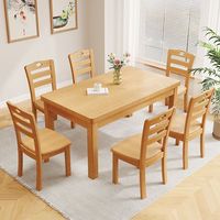 Ensemble table et chaises en bois massif, table à manger rectangulaire chinoise pour 6 personnes, restaurant et petite salle à manger à domicile