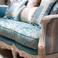 Ensemble de canapés haut de gamme en bois massif sculpté, tissu jacquard rayé, ensemble de canapés de luxe pour salon, pour suite principale