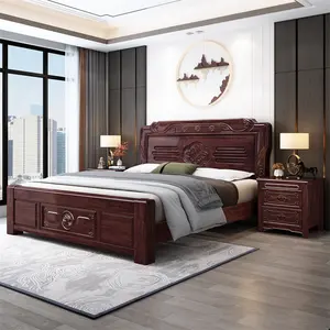 木製ベッドモダンなダブルベッドベッドルーム家具中国の高級収納無垢材ベッド特大
