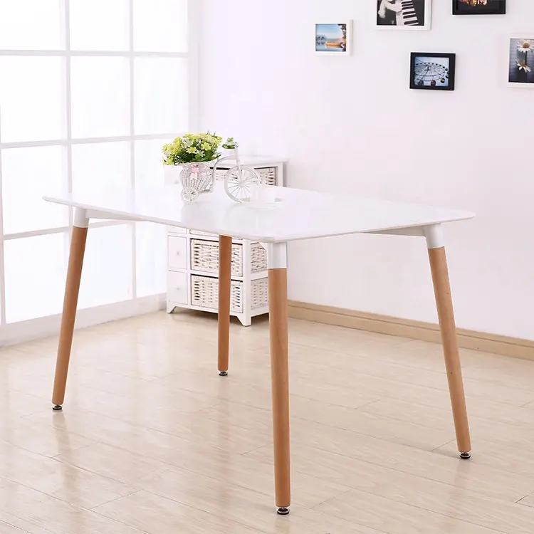 Hot Selling MDF Top Rectangle Dining Room Furniture Table Solid Wood Legs White Square Wooden Dining Table