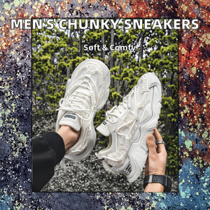 Nouvelle Tendance Baskets Décontractées Sportives pour Hommes Noires à Semelle Épaisse, Lacets, Doublure en Maille, Tige en PU et Amorti, Idéales Toutes Saisons - Product Image 2