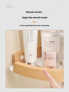 Stile crema giapponese in legno di faggio massello di stoccaggio per il bagno a livello singolo per articoli vari con fori di punzonatura cesto ad angolo - Product Image 2