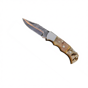 Cuchillo Plegable de Acero de Damasco de Grado Industrial de Venta Caliente, Mango de Hueso, Refuerzo de Acero, Incrustaciones de Cobre, Cuchillo Táctico de Bolsillo 4-5mm OEM - Product Image 1