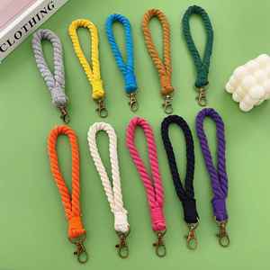 Dragonne porte-clés en coton tressé couleur unie, souple, avec crochet métallique, pour téléphone - Product Image 1