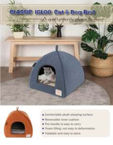 Bobbypet <span class=keywords><strong>2</strong></span>-in-1 Lustiges Tiermuster Plüsch-Tierkäfig Großhandel Beruhigendes Katzen-Iglu-Zelt und Gemütliches Bett für Katzen und Hunde zum Schlafen - Product Image 4