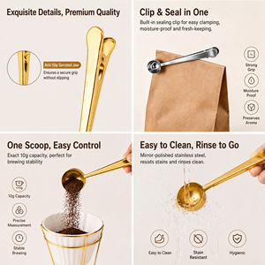 Cucchiai dosatori in acciaio inox da 15 ml personalizzati per <span class=keywords><strong>caffè</strong></span> in polvere con clip per sacchetto - Product Image 2
