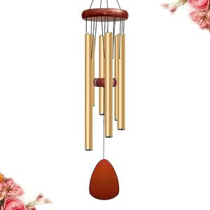 Campana de viento musical de aluminio y madera dorada de 28 pulgadas, resistente al agua para exteriores, adecuada para decoración de jardín y patio. - Product Image 6