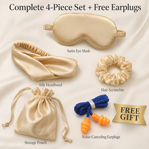 Luxury Satin Silk 4Pcs Accessory Gift Set Eye <b>Mask</b> Scrunchie Headband Storage Bag Portable Travel Night Rest <b>Sleep</b> Kit - Product Image 4