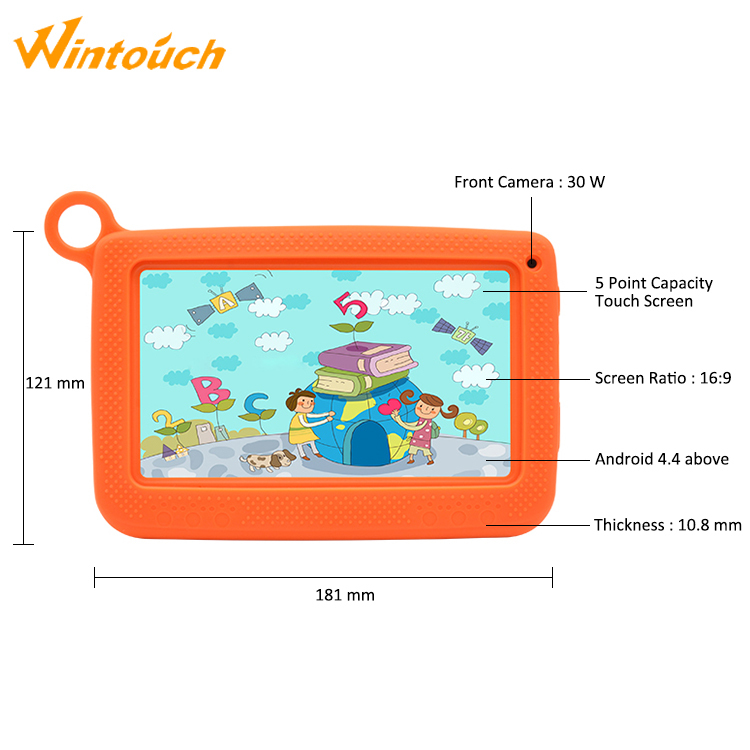 Más barato android 4,4 tableta para niños de 8 GB rom ips 1024*600 con cámara