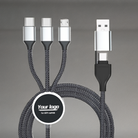 Câble de données USB 4 en 1 de qualité personnalisée OEM Glow pour téléphone portable, câble de charge standard universel Muliti 3 en 1 Micro Usb