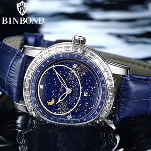 Reloj de Cuarzo Binbond 8899 de Aleación para Hombre, Correa de Cuero, Esfera con Diseño de Cielo Estrellado, Moderno, Casual, Resistente al Agua, Fase Lunar, Estilo Antiguo, Sencillo - Product Image 5