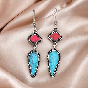 Pendientes Colgantes Creativos Vintage con Incrustaciones de Rojo y Turquesa, Nuevos Adornos Étnicos para Novias - Product Image 6
