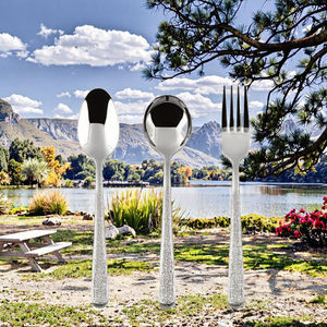 Juego de Cubiertos de Acero Inoxidable Martillado Estilo Occidental - Incluye Cuchillo para Carne, Cuchara para Postre, Servidor de Pastel para Pescado, Desechable - Product Image 2