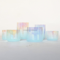 Ensemble de bols chantants en cristal de quartz Mutural Blue Aurora pour la thérapie sonore, la guérison sonore, le yoga et la méditation