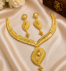 Ensemble collier et boucles d'oreilles plaqué or pour femme, design indien traditionnel, bijoux de haute qualité, tendance - Product Image 1
