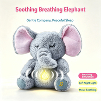 Peluche Éléphant Doux AJB avec Lumière LED et Musique, Jouet Apaisant pour Bébé, Sons de Respiration et de Ronflement, Aide au Sommeil Confortable
