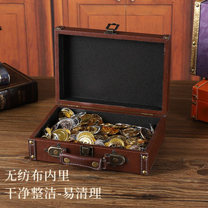 Boîte de rangement en cuir rétro, grande capacité, couvercle rabattable, organisateur de bijoux, étui décoratif pour la maison, couleur unie 1122A - Product Image 4