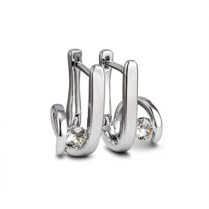 Orecchini a Cerchio E2464 in Oro Bianco con Cristalli Geometrici, Design Minimalista Unisex per Uso Quotidiano - Product Image 1