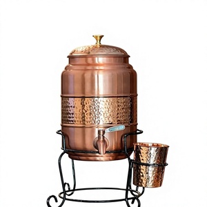 100% Pure Copper <b>Water</b> Dispenser with Brass Tap Handmade Ayurvedic <b>Water</b> Storage <b>Container</b> Manufacturer - Product Image 1