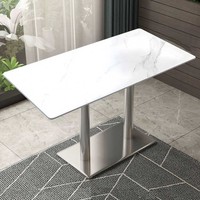 Tables de restaurant rectangulaires modernes et minimalistes en pierre de quartz personnalisées pour cafés, salons de thé, fast-foods et snack-bars décontractés