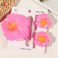 Coréen 3 pièces/ensemble Hibiscus Rosa fleur dégradé couleur cheveux griffe ensemble pour femmes élégant fleur cheveux griffe pinces ensemble pour les femmes